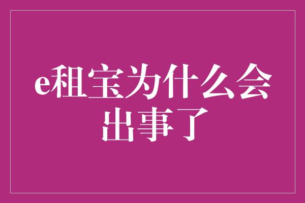 e租宝为什么会出事了