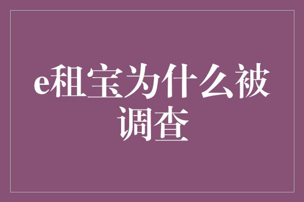 e租宝为什么被调查